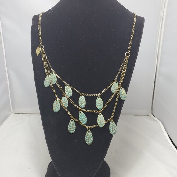 Coldwater Creek three-layered turquoise tear drops / antique gold-tone chains - Picture 1 of 6